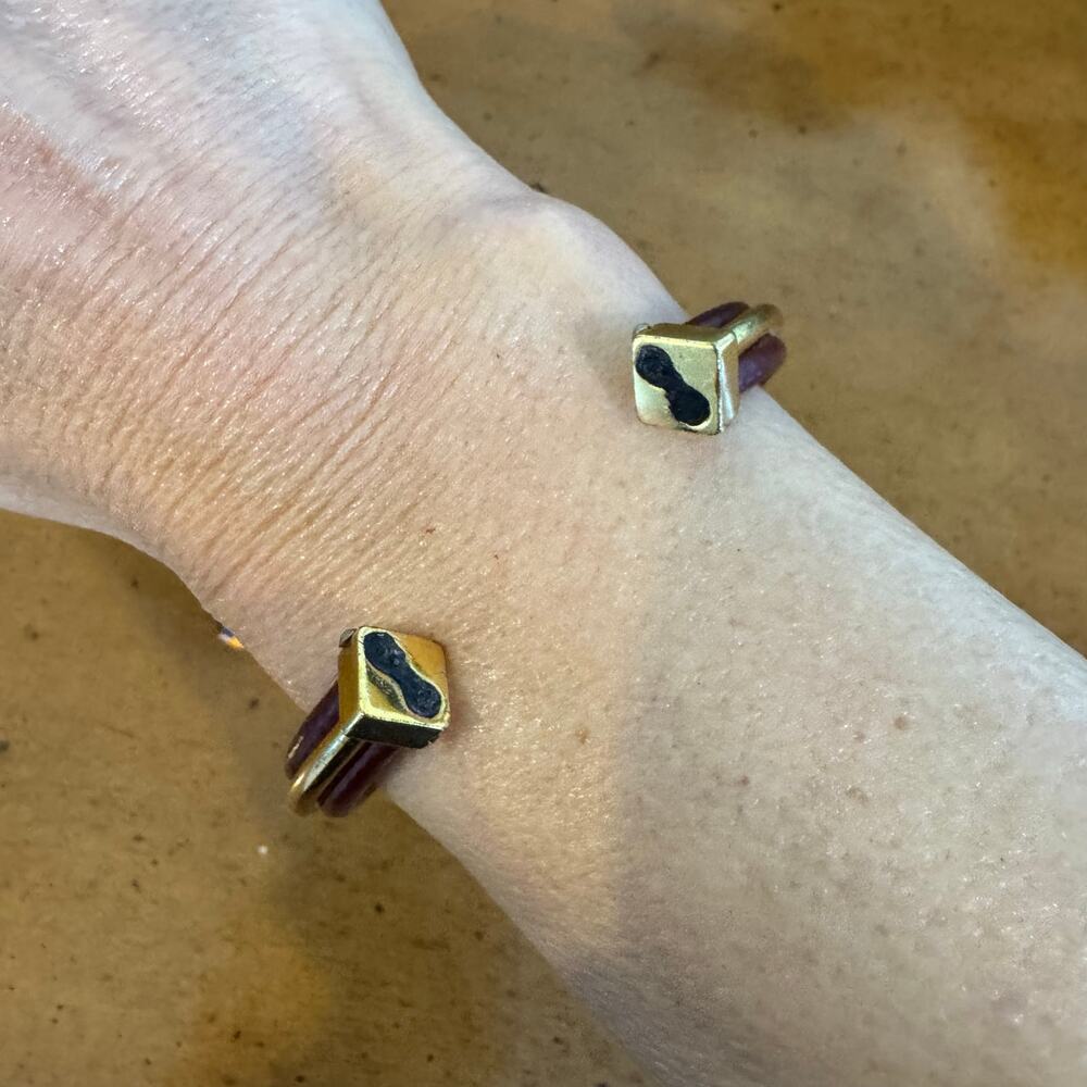 Hermes Gold Burgundy Leather Bangle Cuff Bracelet - Picture 6 of 10